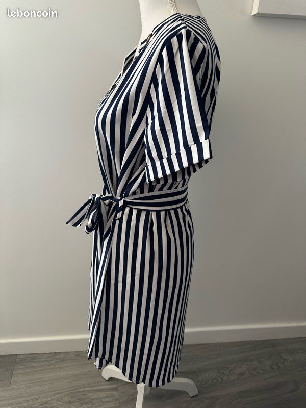 Robe Vintage Style Pin-up - Taille 36/38 - Bleu En Coton - Longueur Midi - Occasion Très Bon état