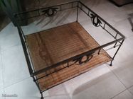 Table de salon fer forgé, rotin tressé et plateau verre (image 1)
