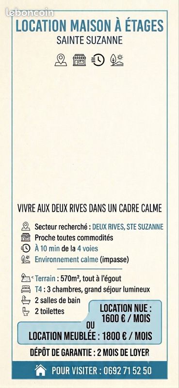 Maison 4 pièces 117 m² · à Sainte-Suzanne · 117 m² · 1 800 €/mois