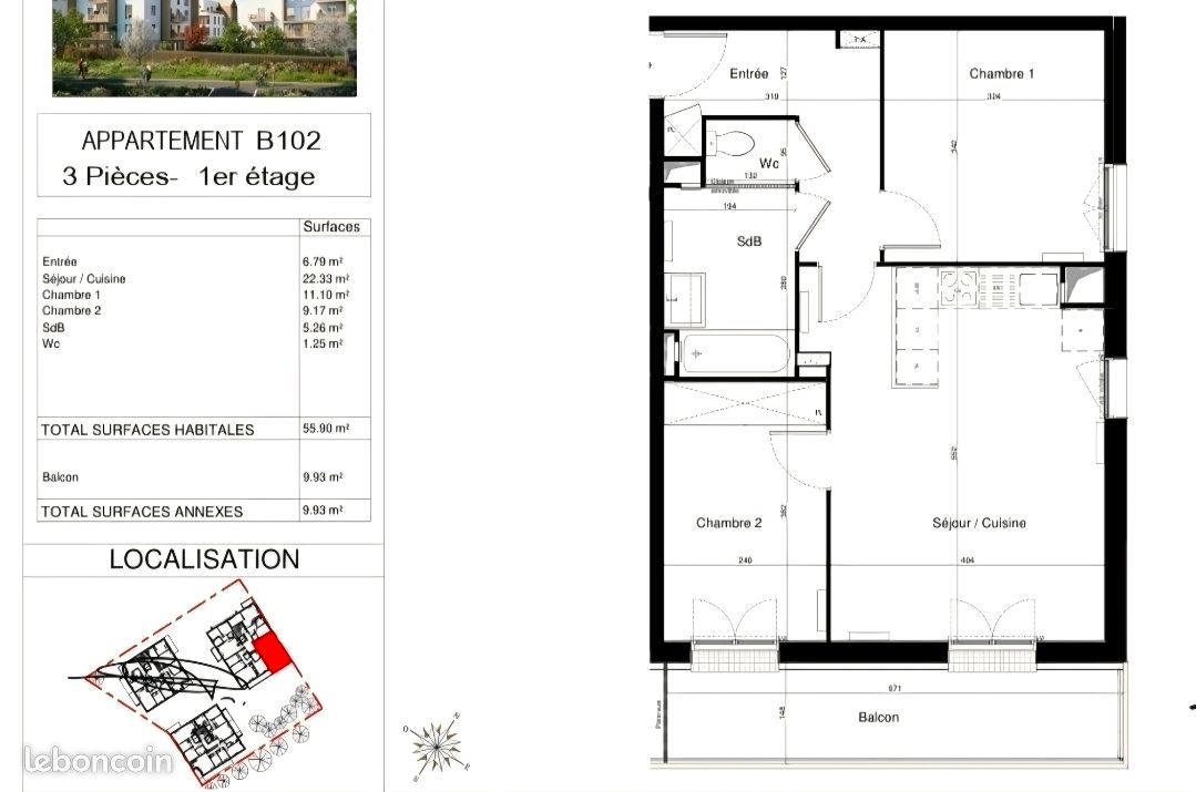 Appartement 3 pièces 56 m² · à Chevilly-Larue · 56 m² · 341 000 €