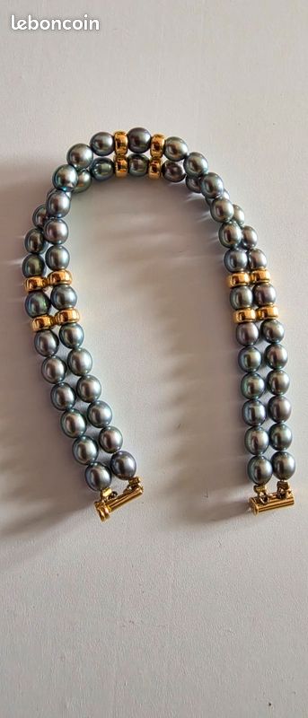 Bracelet En Or 18 Carats Avec Perles Grises, Occasion Jamais Porté