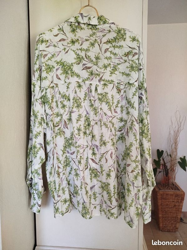 Chemisier Femme MISE AU GREEN – Taille XL – Manches Longues Fleuries Marron – Coton
