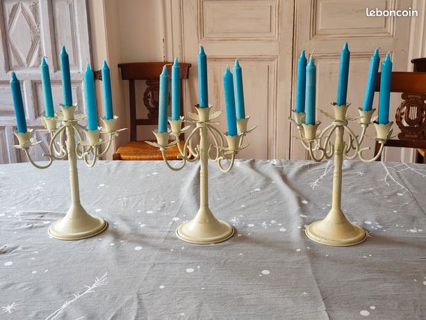 Chandelier vintage antique pour trois bougies | Chandelier forgé sur pied | Candélabre | pour 3 bougies | Fer forgé | Forgé à la main - Canada
