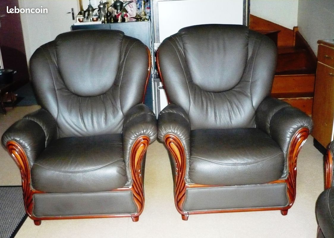 Vendre Canapé fix 3 places et 2 Fauteuils en cuire vachette (image 2)