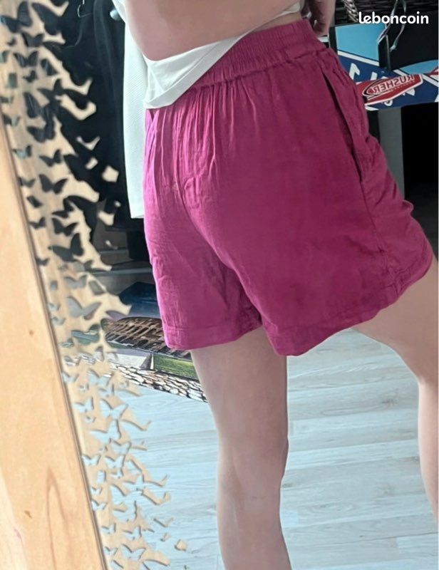 Short de sport femme été taille élastique rayé avec poches pour jogging