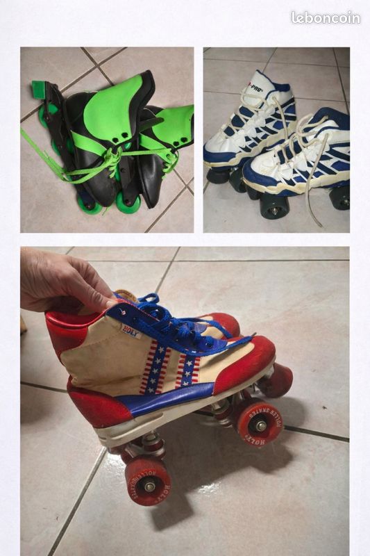 Paire de patins à roulettes vintage Speedy Junior en métal et cuir – Années 50 - Collection