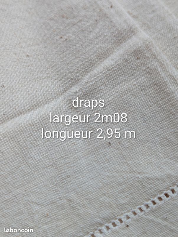 Grand Drap Brodé Ancien Coton – 290x200cm – Jours, Retour Et Plumetis – Blanc