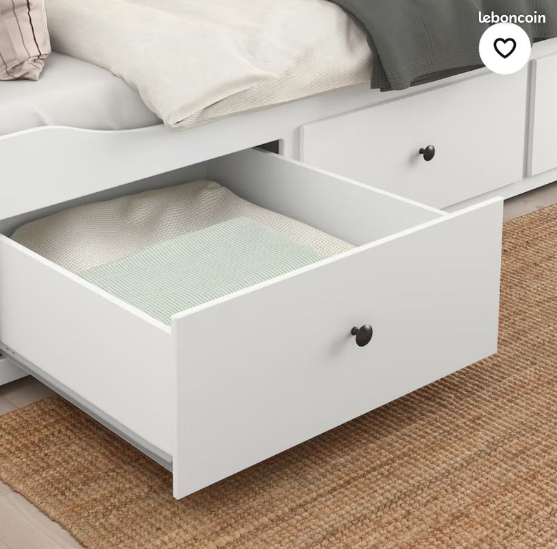 Lit banquette 2 places, IKEA, blanc, 80x200 (image 3)