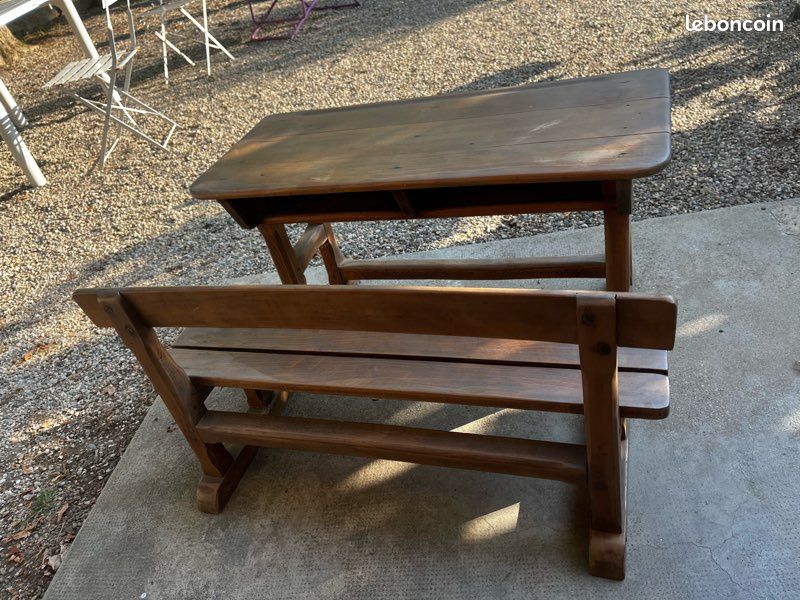 Bureau écolier bois massif vintage (image 2)
