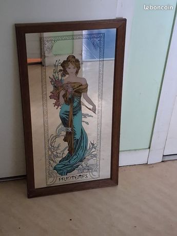 Miroir Mural Art Nouveau Mucha - Allégorie Printemps, Sérigraphie 34x18 Cm