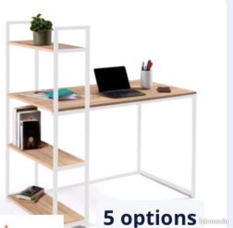 Bureau style industriel bois blanc (image 1)
