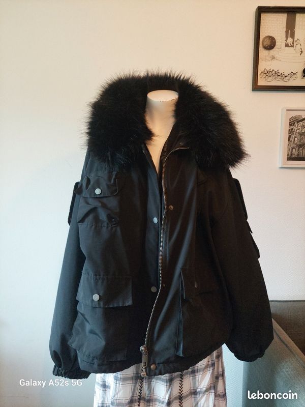 Veste/Parka En Cuir Véritable Avec Fourrure - Taille XL (38-40-42) - Occasion Très Bon État