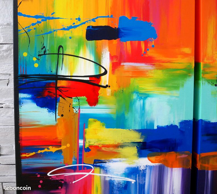Envoi compris - TABLEAU ABSTRAIT CONTEMPORAIN - art coloré - diptyque de 120 X 80 (image 4)
