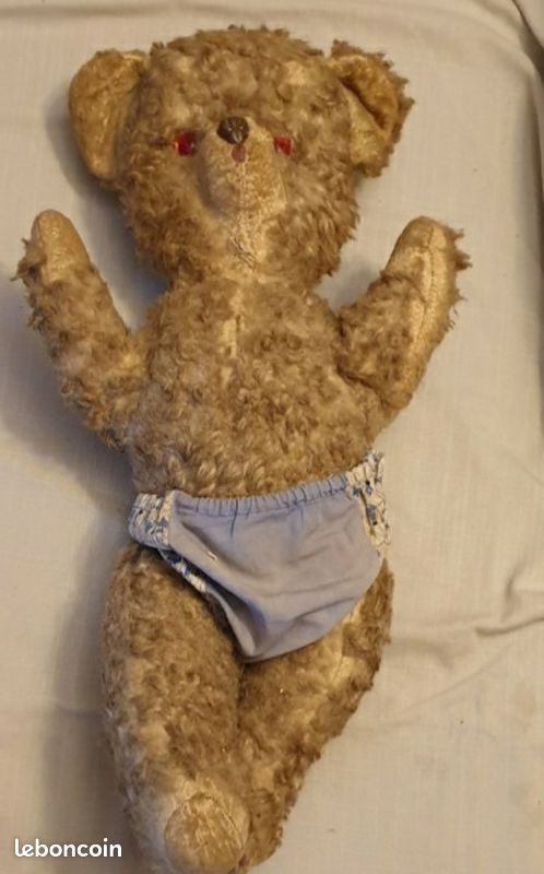 Grand ours en peluche ancien et original - Peluche de collection vintage - France