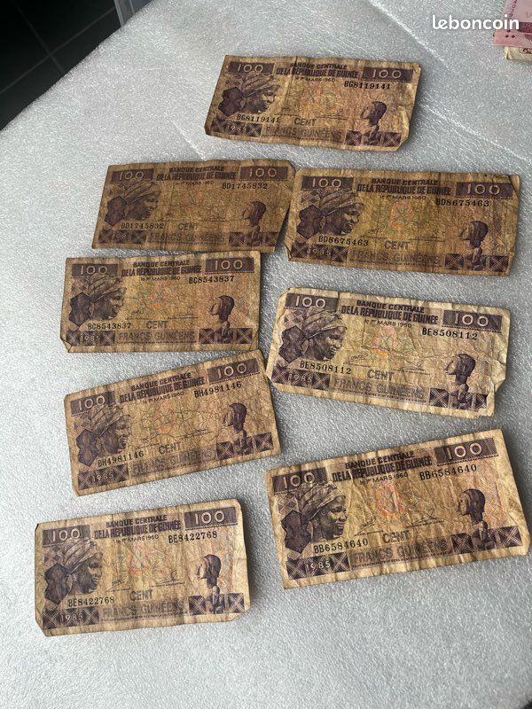 Lot de 8 billets 100 francs guinéens 1985, Guinée (image 1)