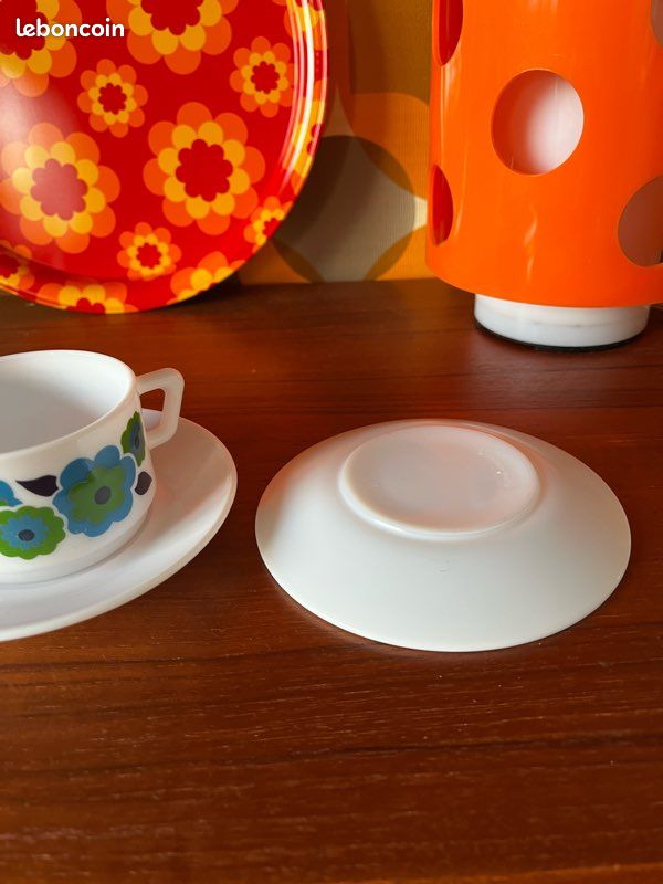 Lot De 6 Tasses Lotus Porcelaine Allemande Vintage Années 70 - Pop Couleurs Avec Coffret