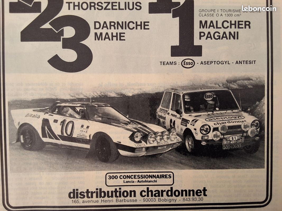 Publicité d'époque de 1976 Rallye de Monte-Carlo Lancia Stratos Autobianchi A112 Abarth (image 1)