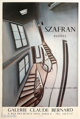 Affiche Originale Sam Szafran 'Pastels Escaliers' - Galerie Claude Bernard, 1980, 72x38 Cm, Très Bon état