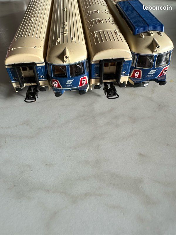 Train Miniature HO Transalpin Lima - Rame Complète Avec Fausse Motrice 201072 + 2 Voitures, Occasion