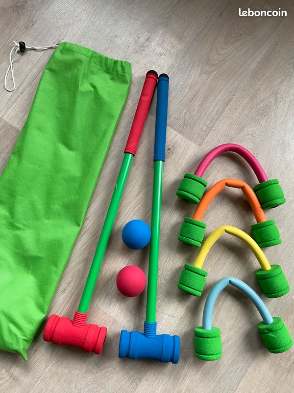 Jeu De Croquet En Mousse Pour Enfants - 2 Maillets, 4 Arceaux, Safe Et Fun !