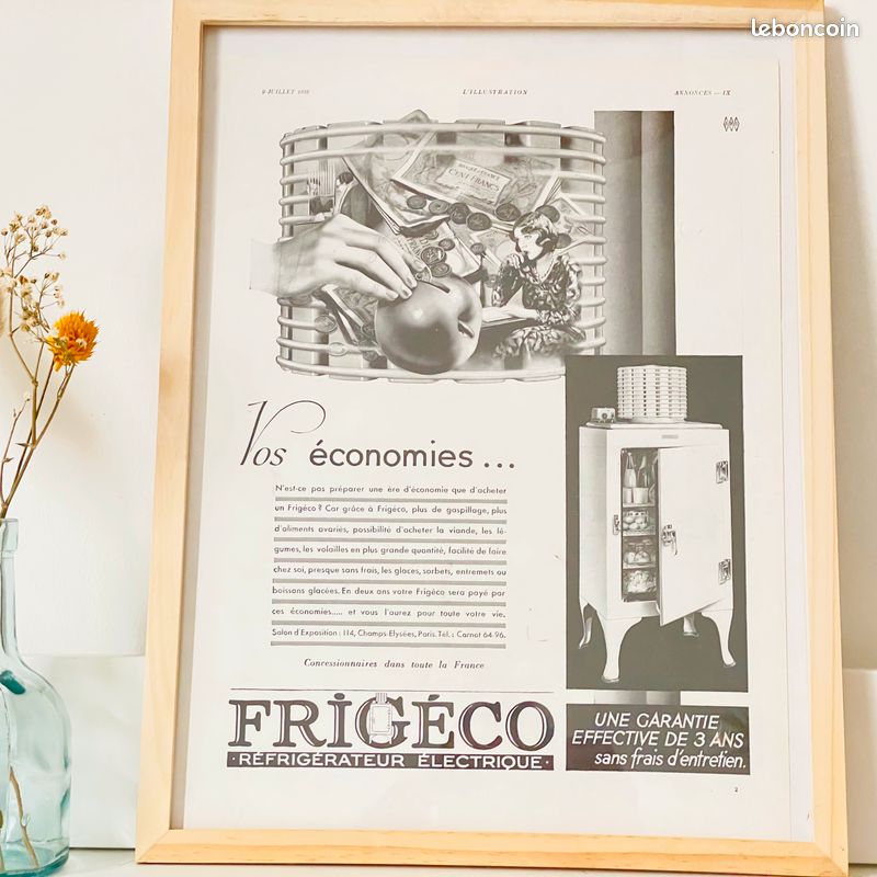 FRIGECO - PARIS - Affiche vintage N&B - Magazine L'ILLUSTRATION année 1931 (cadre en sus) (image 2)