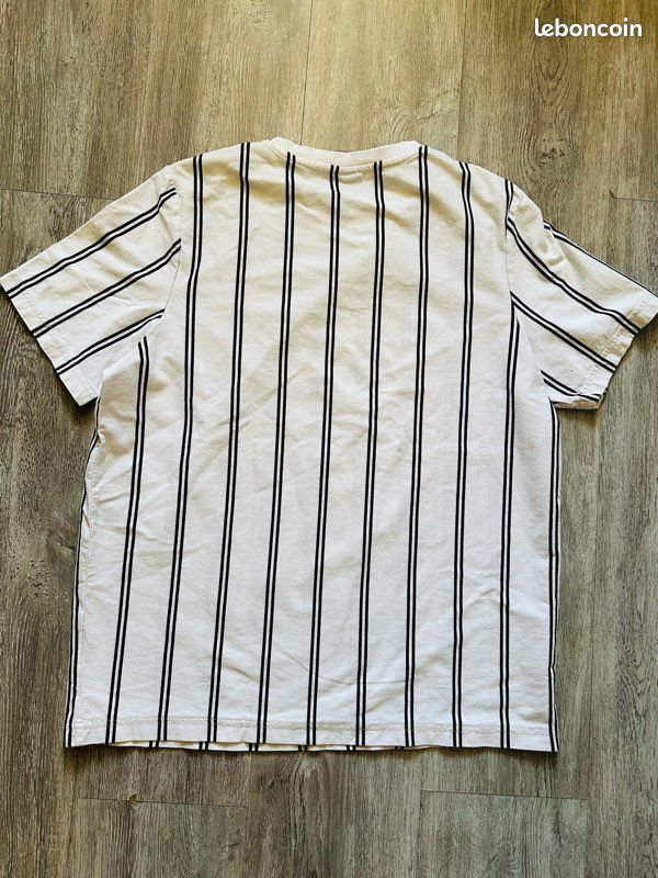 T-shirt Puma blanc rayé noir - Logo doré - Taille XL (image 3)