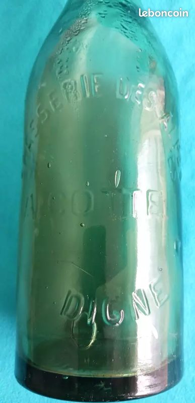 Bouteille verre ancienne gravée A.Cotte Digne bouchon mécanique porcelaine (image 4)