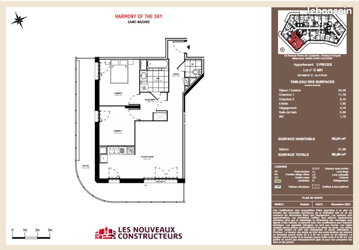 Appartement 3 pièces 65 m² · à Saint-Nazaire · 65 m² · 880 €/mois