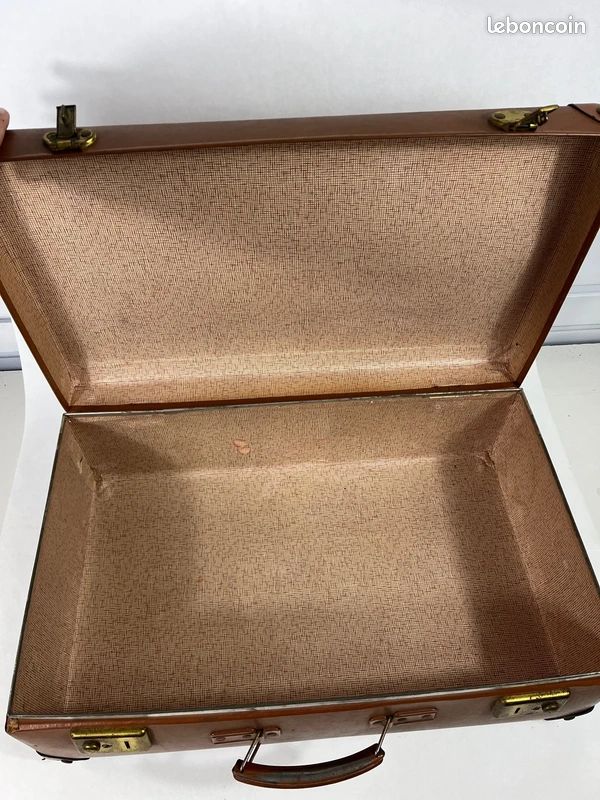 Ancienne Valise En Cuir Marron – Vintage 1920, Fabrication Anglaise, Ferrures Laiton