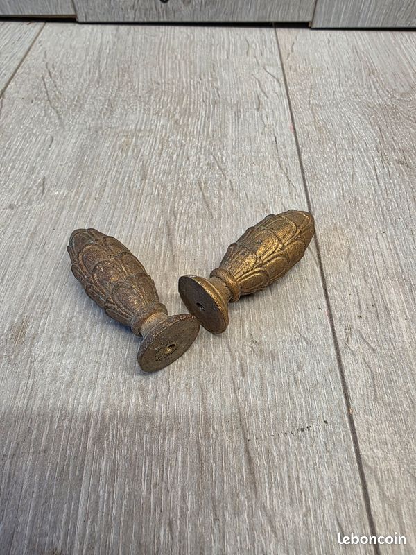 4 Embouts De Lit En Laiton Massif - Hauteur 8,5 Cm - Décoration Vintage