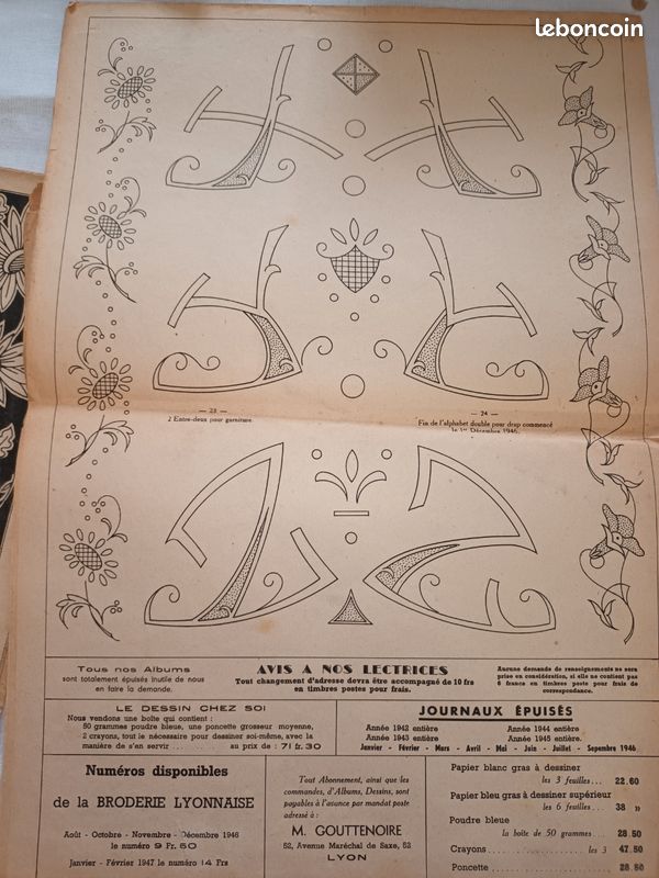 Revue Ancienne LA BRODERIE LYONNAISE N°1077 - 1er Novembre 1951 - Occasion Collection