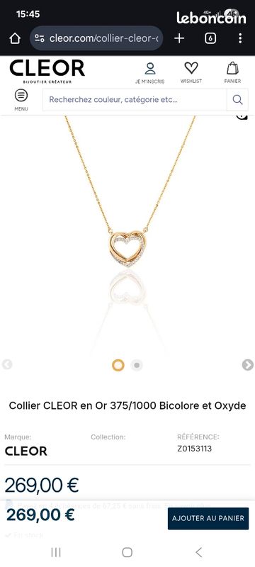 Collier Pendentif Coeur En Or 9 Carats (375/1000) - Poids 0,88g - Occasion