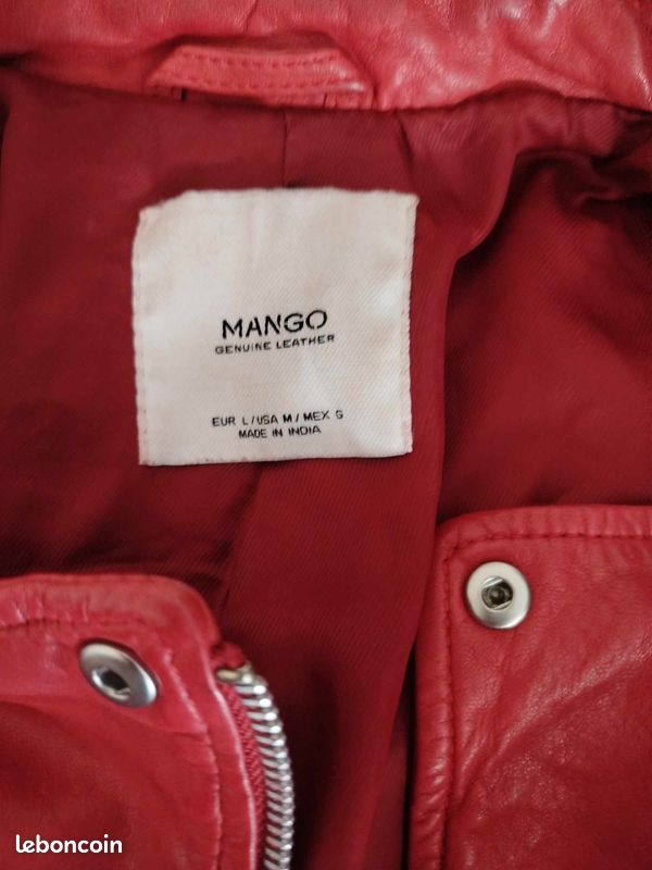 Blouson Biker cuir rouge Mango 36 Vêtements