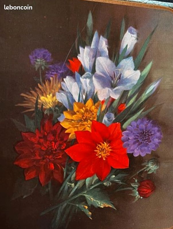 Set Vintage de 6 Grands Dessous de Plat ou Verre Motifs Fleurs dans leur Boite - Coffret (image 1)