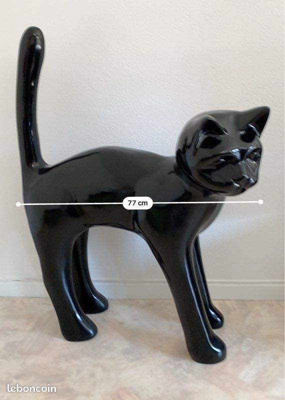 STATUE CHAT RESINE H.30CM - NOIR MULTICOLORE - Statues Et Sculptures : Animaux De Décoration En