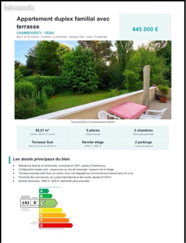 Appartement 5 pièces 85 m² · à Chambourcy · 85,2 m² · 445 000 €