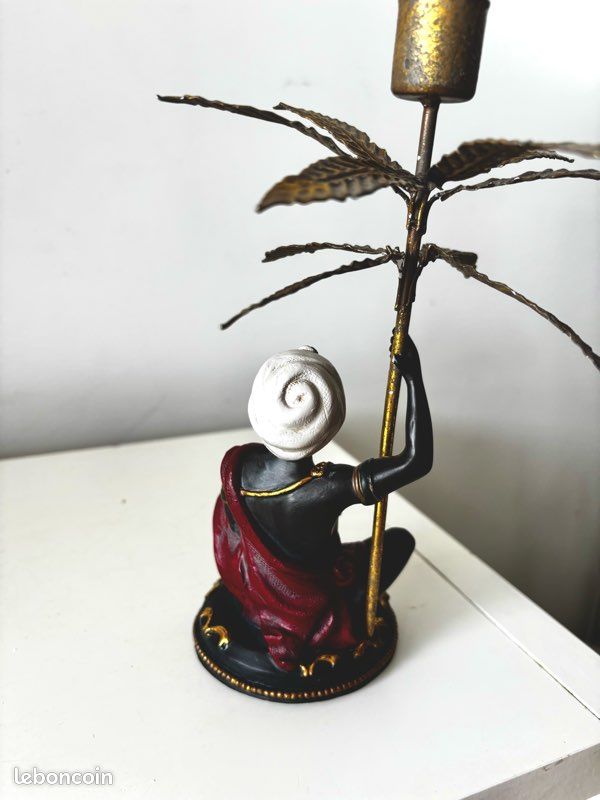 Bougeoir palmier en plâtre et laiton 1950 (image 7)