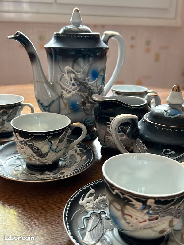 fanquare Service à thé de voyage japonais en porcelaine noire avec théière, mini