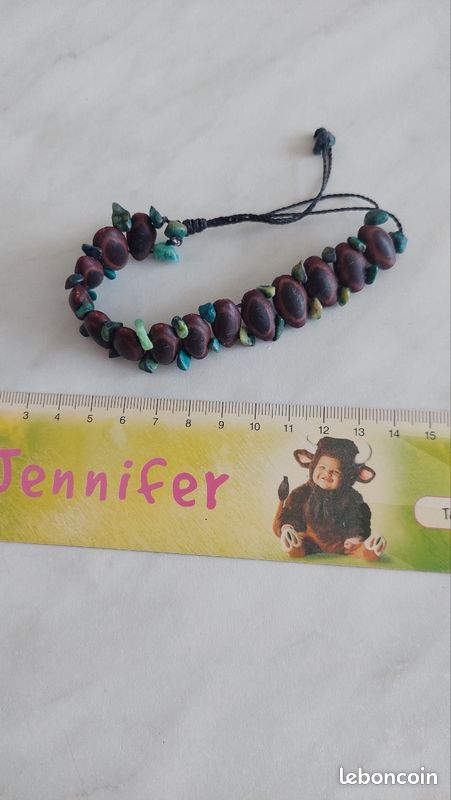 Bracelet perle pierre marron et vert turquoise bleu bijoux fantaisie (image 1)