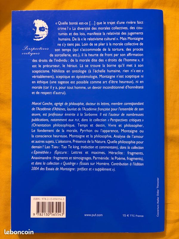 Livre Montaigne et la philosophie - Marcel Conche - PUF (Perspectives critiques) (image 2)