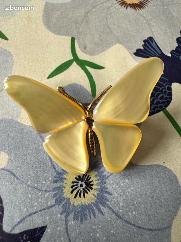 Broche Papillon En Argent Massif 925 Et Vermeil Or Jaune - Magnifique Bijou Vintage - Occasion
