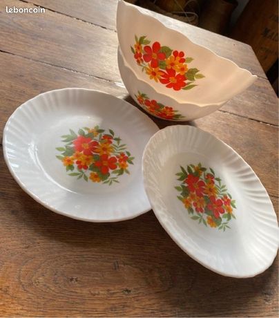 Lot De Vaisselle Vintage Arcopal Orange – Assiettes à Dessert, Tasse Et Plat – Céramique Rétro