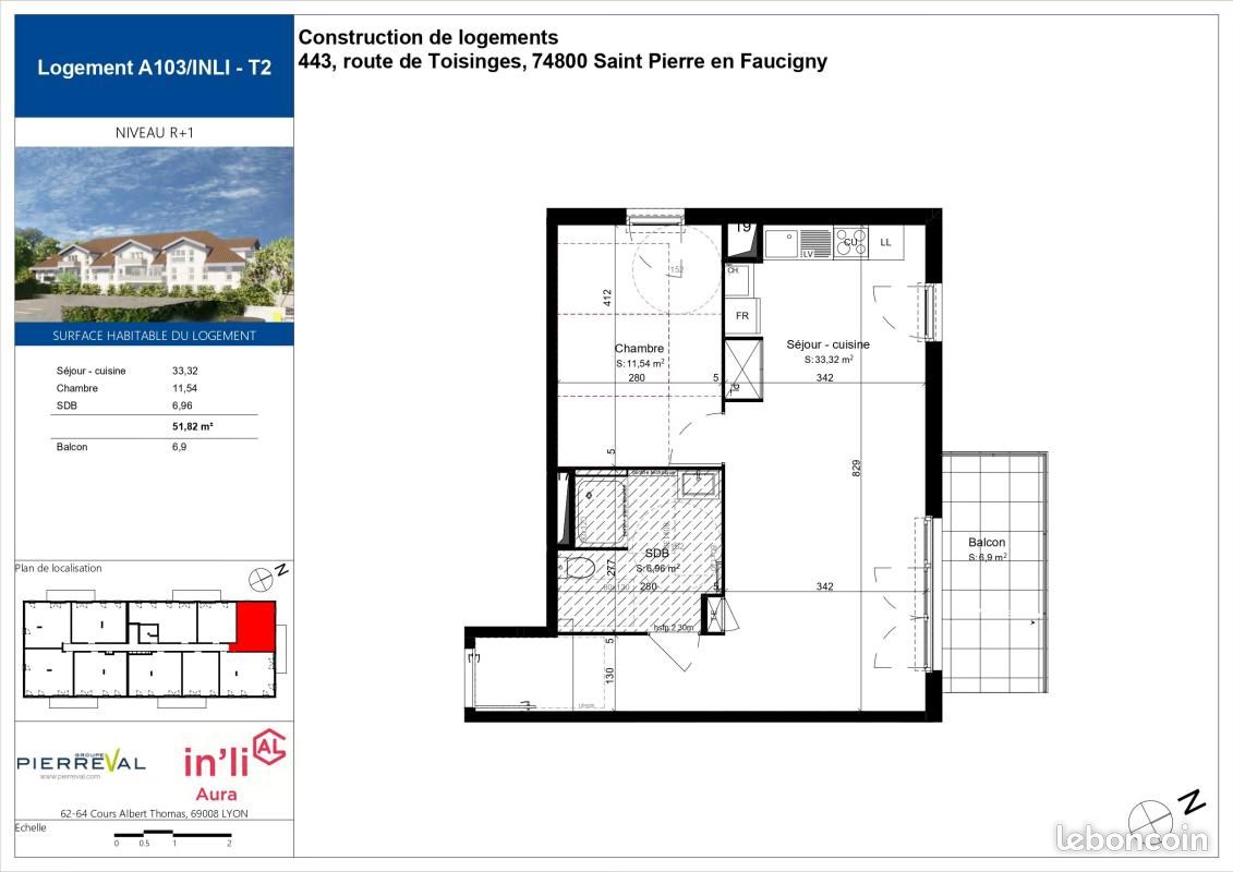 Appartement 2 pièces 51 m² · à Saint-Pierre-en-Faucigny · 51 m² · 681 €/mois