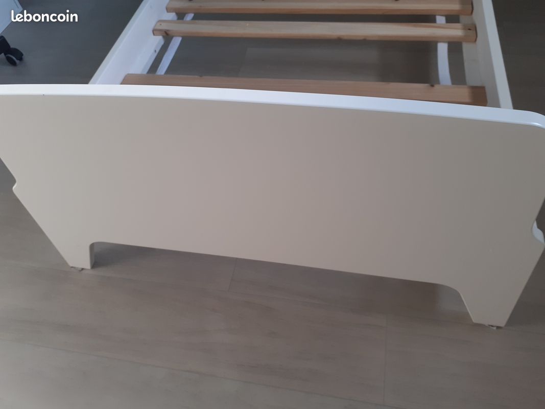 Lit enfant 90*190 blanc en bois avec table chevet (image 3)