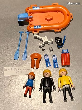Set PLAYMOBIL Vintage 3479 - Bateau Zodiac Et Plongeuse (1984) - Occasion Bon état