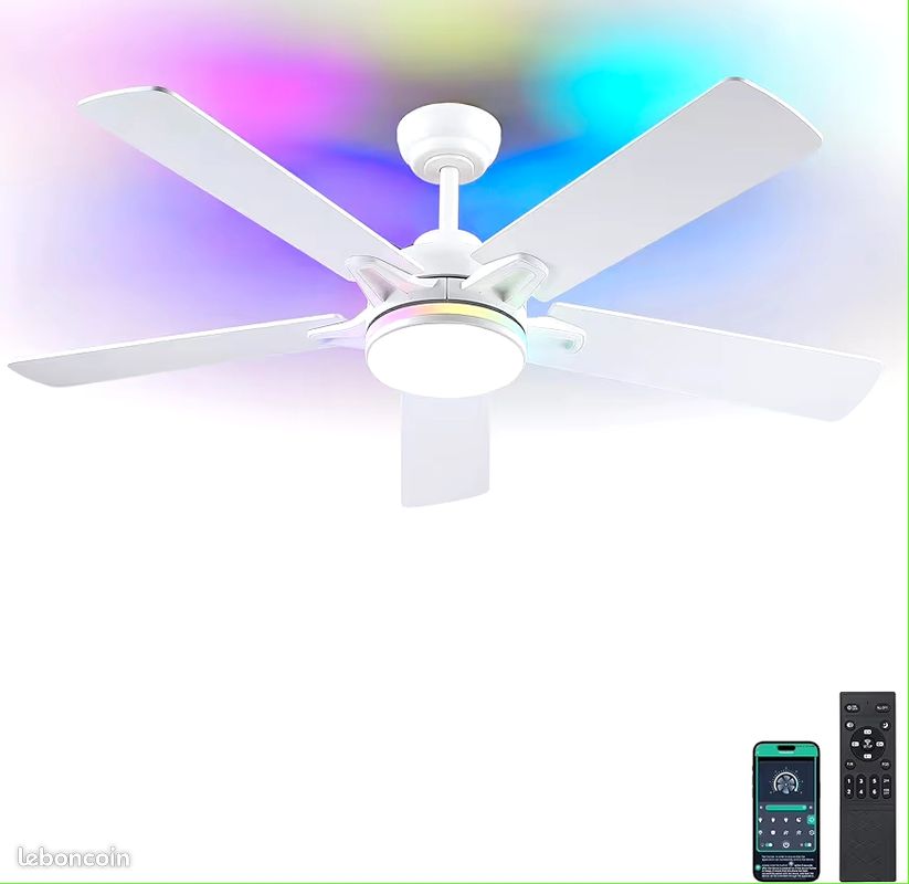 Ventilateur de plafond RGB avec douille E27, télécommande, 3 couleurs (lampe à tête mobile RGB + connecteur d'extension) - Bricolage
