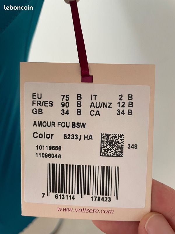 Ensemble lingerie body Valisère avec porte-jarretelles bleu canard 90B neuf (image 5)