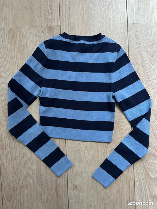 Femme crop top Zara S rayures bleues manches longues (image 3)