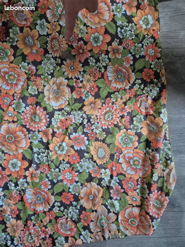 Lot De 2 Torchons Vintage Années 70 - Motif Fruits Et Fleurs Orange/marron - 100% Coton