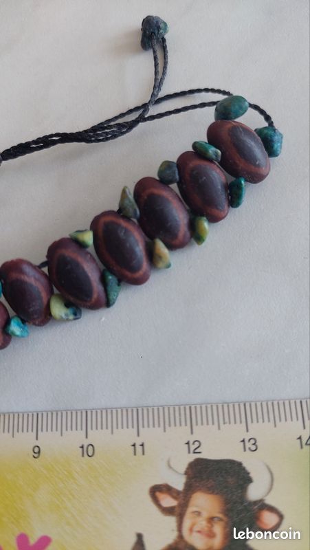 Bracelet perle pierre marron et vert turquoise bleu bijoux fantaisie (image 3)